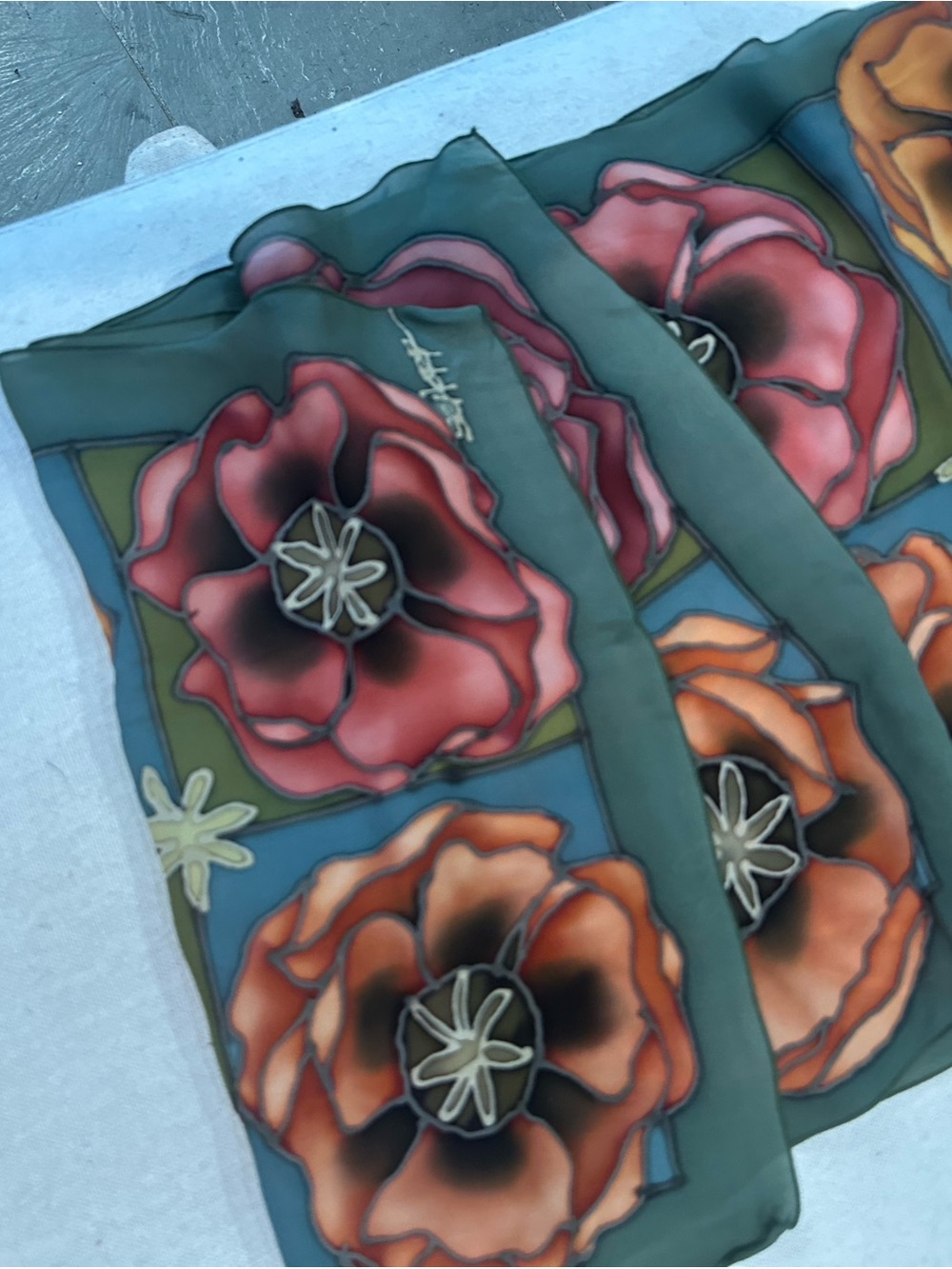 Floral Silk Scarf with Bold Poppy Motif